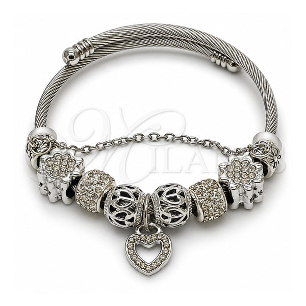 Aro Individual 07.454.0044 Acero Inoxidable, Diseño de Corazón y Flor, con Cristal Crystal, Pulido, Rodinado (Grosor 03 MM, Talla Unica)