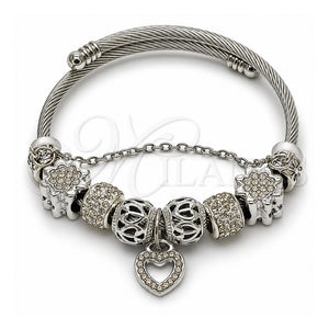 Aro Individual 07.454.0044 Acero Inoxidable, Diseño de Corazón y Flor, con Cristal Crystal, Pulido, Rodinado (Grosor 03 MM, Talla Unica)