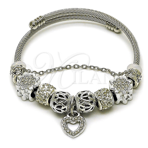 Aro Individual 07.454.0044 Acero Inoxidable, Diseño de Corazón y Flor, con Cristal Crystal, Pulido, Rodinado (Grosor 03 MM, Talla Unica)