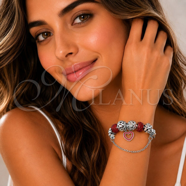 Aro Individual 07.454.0044.1 Acero Inoxidable, Diseño de Corazón y Flor, con Cristal Light Siam y Crystal, Pulido, Rodinado (Grosor 03 MM, Talla Unica)