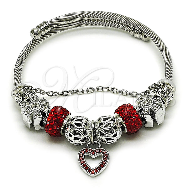Aro Individual 07.454.0044.1 Acero Inoxidable, Diseño de Corazón y Flor, con Cristal Light Siam y Crystal, Pulido, Rodinado (Grosor 03 MM, Talla Unica)