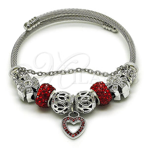 Aro Individual 07.454.0044.1 Acero Inoxidable, Diseño de Corazón y Flor, con Cristal Light Siam y Crystal, Pulido, Rodinado (Grosor 03 MM, Talla Unica)