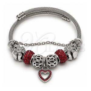 Aro Individual 07.454.0044.1 Acero Inoxidable, Diseño de Corazón y Flor, con Cristal Light Siam y Crystal, Pulido, Rodinado (Grosor 03 MM, Talla Unica)