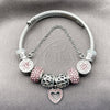 Aro Individual 07.454.0044.2 Acero Inoxidable, Diseño de Corazón y Flor, con Cristal Crystal y Light Rose, Pulido, Rodinado (Grosor 03 MM, Talla Unica)
