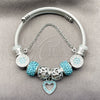 Aro Individual 07.454.0044.3 Acero Inoxidable, Diseño de Corazón y Flor, con Cristal Crystal y Light Turquoise, Pulido, Rodinado (Grosor 03 MM, Talla Unica)