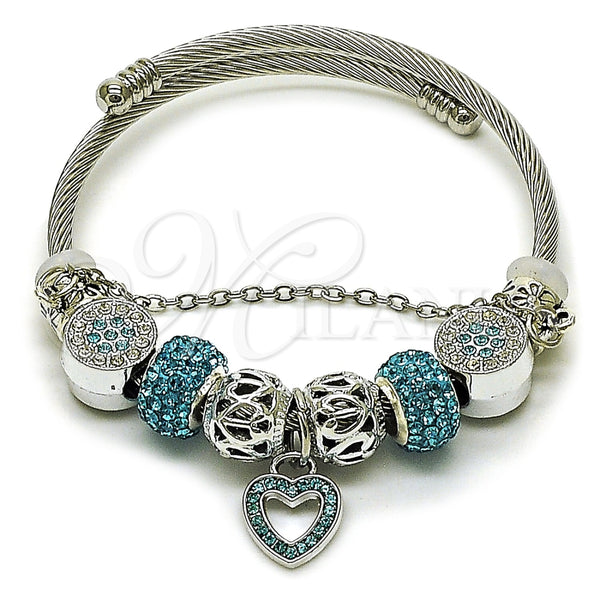 Aro Individual 07.454.0044.3 Acero Inoxidable, Diseño de Corazón y Flor, con Cristal Crystal y Light Turquoise, Pulido, Rodinado (Grosor 03 MM, Talla Unica)