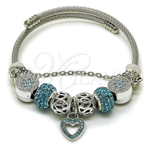 Aro Individual 07.454.0044.3 Acero Inoxidable, Diseño de Corazón y Flor, con Cristal Crystal y Light Turquoise, Pulido, Rodinado (Grosor 03 MM, Talla Unica)