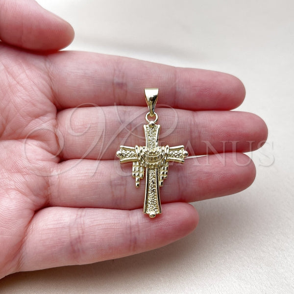 Dije Religioso 05.213.0218 Oro Laminado, Diseño de Cruz, Pulido, Tono Dorado