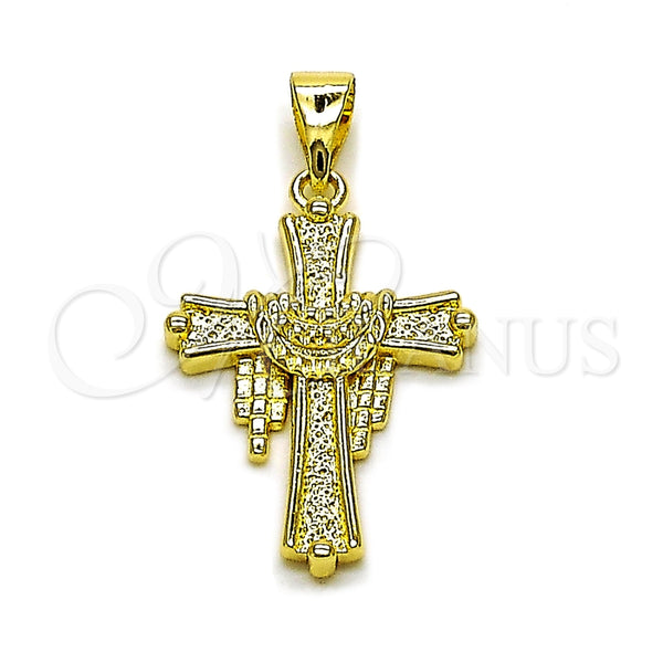 Dije Religioso 05.213.0218 Oro Laminado, Diseño de Cruz, Pulido, Tono Dorado