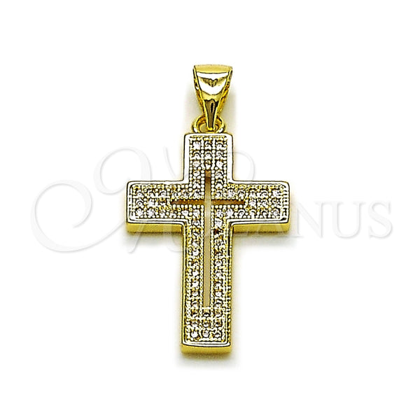 Dije Religioso 05.213.0219 Oro Laminado, Diseño de Cruz, con Micro Pave Blanca, Pulido, Tono Dorado