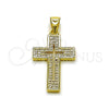 Dije Religioso 05.213.0219 Oro Laminado, Diseño de Cruz, con Micro Pave Blanca, Pulido, Tono Dorado