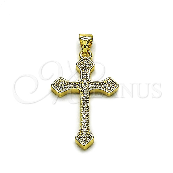 Dije Religioso 05.213.0220 Oro Laminado, Diseño de Cruz, con Micro Pave Blanca, Pulido, Tono Dorado