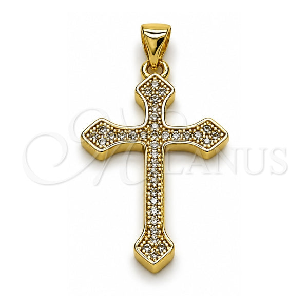 Dije Religioso 05.213.0220 Oro Laminado, Diseño de Cruz, con Micro Pave Blanca, Pulido, Tono Dorado