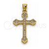 Dije Religioso 05.213.0220 Oro Laminado, Diseño de Cruz, con Micro Pave Blanca, Pulido, Tono Dorado