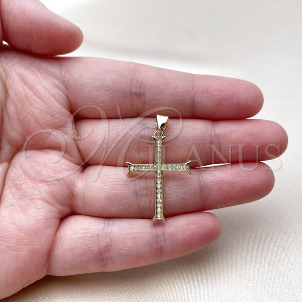 Dije Religioso 05.213.0221 Oro Laminado, Diseño de Cruz, con Micro Pave Blanca, Pulido, Tono Dorado