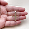 Dije Religioso 05.213.0221 Oro Laminado, Diseño de Cruz, con Micro Pave Blanca, Pulido, Tono Dorado