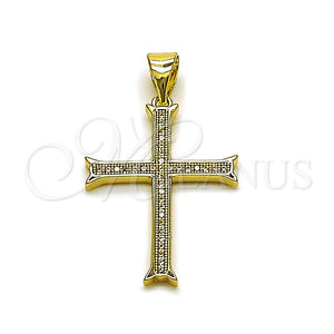 Dije Religioso 05.213.0221 Oro Laminado, Diseño de Cruz, con Micro Pave Blanca, Pulido, Tono Dorado