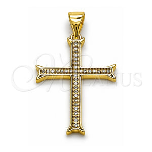 Dije Religioso 05.213.0221 Oro Laminado, Diseño de Cruz, con Micro Pave Blanca, Pulido, Tono Dorado