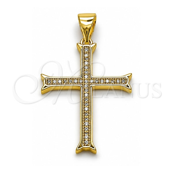 Dije Religioso 05.213.0221 Oro Laminado, Diseño de Cruz, con Micro Pave Blanca, Pulido, Tono Dorado