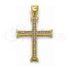 Dije Religioso 05.213.0221 Oro Laminado, Diseño de Cruz, con Micro Pave Blanca, Pulido, Tono Dorado