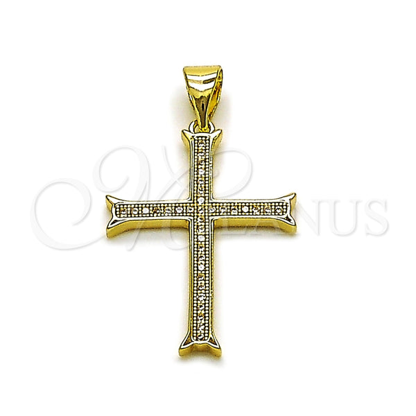 Dije Religioso 05.213.0221 Oro Laminado, Diseño de Cruz, con Micro Pave Blanca, Pulido, Tono Dorado