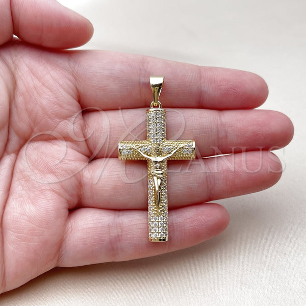 Dije Religioso 05.213.0222 Oro Laminado, Diseño de Crucifijo, con Zirconia Cubica Blanca, Pulido, Tono Dorado