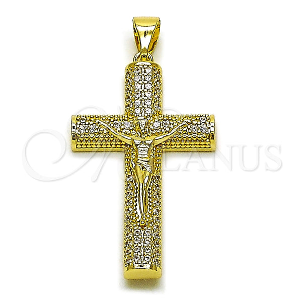 Dije Religioso 05.213.0222 Oro Laminado, Diseño de Crucifijo, con Zirconia Cubica Blanca, Pulido, Tono Dorado