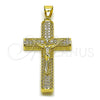 Dije Religioso 05.213.0222 Oro Laminado, Diseño de Crucifijo, con Zirconia Cubica Blanca, Pulido, Tono Dorado