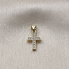 Dije Religioso 05.213.0223 Oro Laminado, Diseño de Cruz, con Zirconia Cubica Blanca, Pulido, Tono Dorado