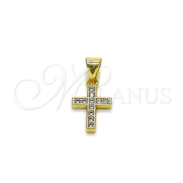 Dije Religioso 05.213.0223 Oro Laminado, Diseño de Cruz, con Zirconia Cubica Blanca, Pulido, Tono Dorado