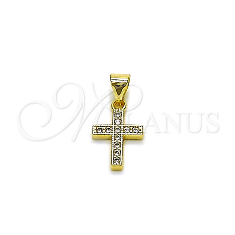 Dije Religioso 05.213.0223 Oro Laminado, Diseño de Cruz, con Zirconia Cubica Blanca, Pulido, Tono Dorado