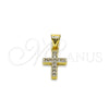 Dije Religioso 05.213.0223 Oro Laminado, Diseño de Cruz, con Zirconia Cubica Blanca, Pulido, Tono Dorado