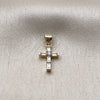 Dije Religioso 05.213.0224 Oro Laminado, Diseño de Cruz, con Zirconia Cubica Blanca, Pulido, Tono Dorado
