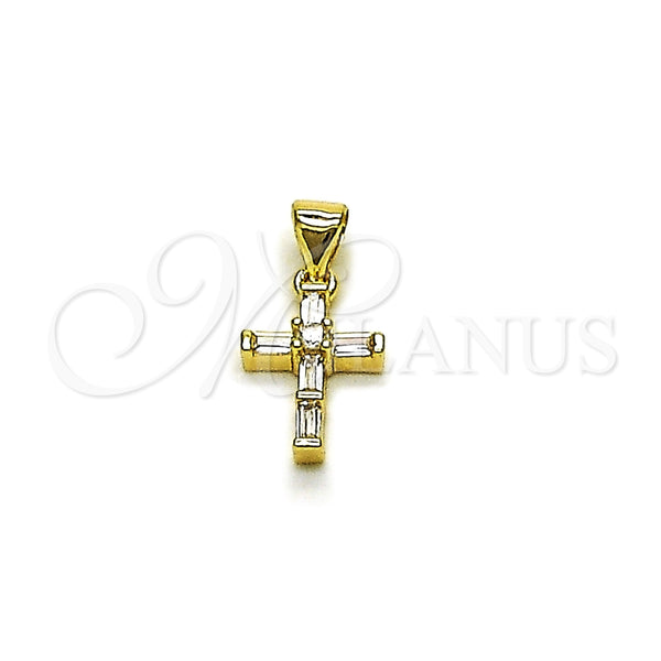 Dije Religioso 05.213.0224 Oro Laminado, Diseño de Cruz, con Zirconia Cubica Blanca, Pulido, Tono Dorado