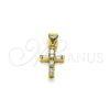 Dije Religioso 05.213.0224 Oro Laminado, Diseño de Cruz, con Zirconia Cubica Blanca, Pulido, Tono Dorado