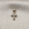 Dije Religioso 05.213.0225 Oro Laminado, Diseño de Cruz, con Zirconia Cubica Blanca, Pulido, Tono Dorado
