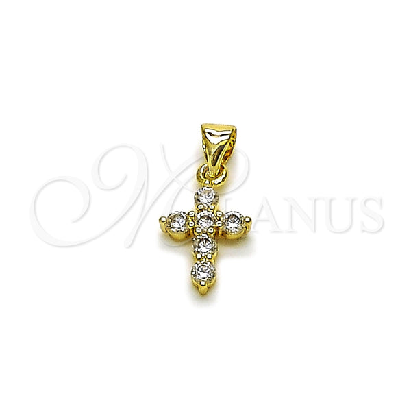Dije Religioso 05.213.0225 Oro Laminado, Diseño de Cruz, con Zirconia Cubica Blanca, Pulido, Tono Dorado