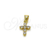 Dije Religioso 05.213.0225 Oro Laminado, Diseño de Cruz, con Zirconia Cubica Blanca, Pulido, Tono Dorado