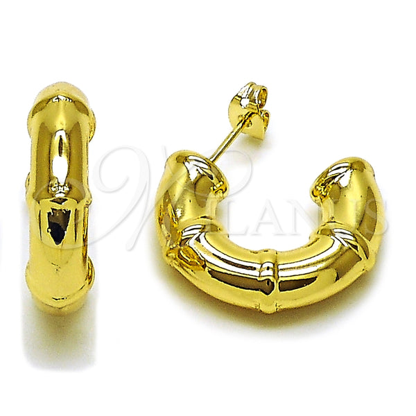 Argolla Pequeña 02.213.0956.25 Oro Laminado, Diseño de Bambu y Hueco, Pulido, Tono Dorado