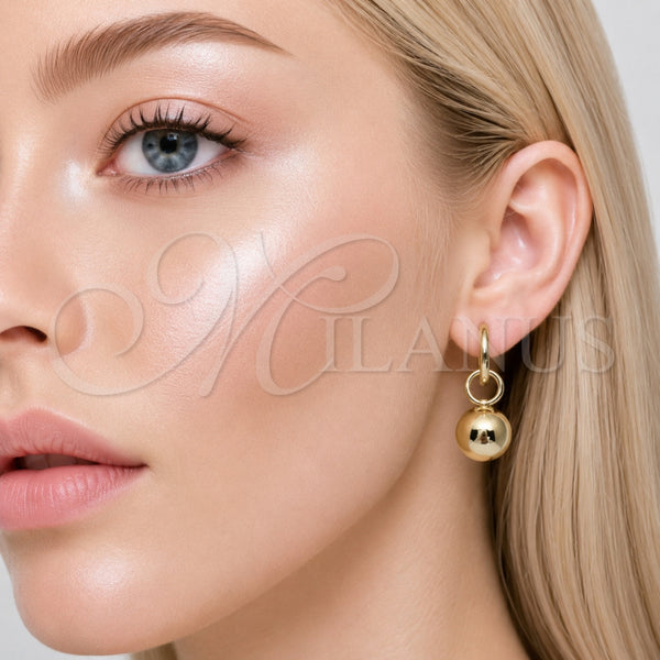 Arete Colgante 02.213.0966 Oro Laminado, Diseño de Bola, Pulido, Tono Dorado
