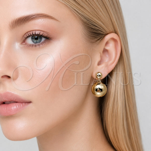 Arete Colgante 02.213.0967 Oro Laminado, Diseño de Bola y Hueco, Pulido, Tono Dorado