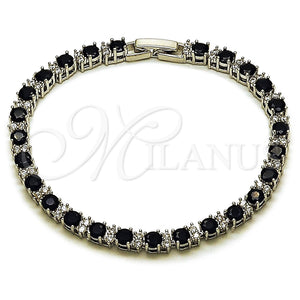 Pulsera Tennis 03.130.0015.07 Rodio Laminado, con Zirconia Cubica Negro y Blanca, Pulido, Rodinado (Grosor 04.8 MM, 8 Pulgadas de Largo)