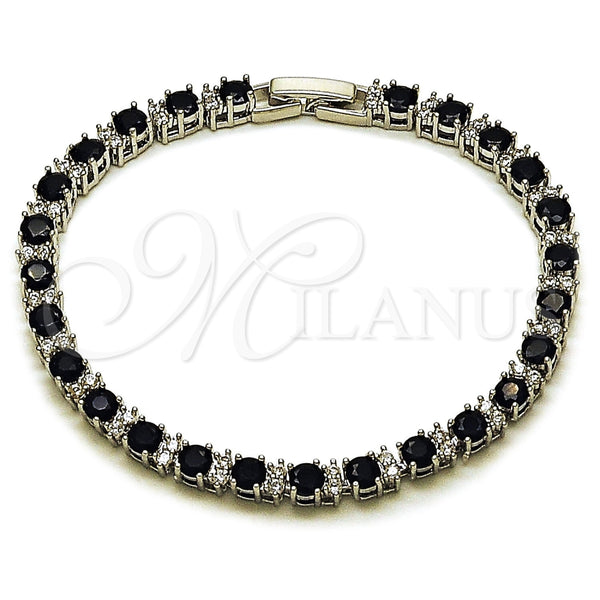 Pulsera Tennis 03.130.0015.07 Rodio Laminado, con Zirconia Cubica Negro y Blanca, Pulido, Rodinado (Grosor 04.8 MM, 8 Pulgadas de Largo)