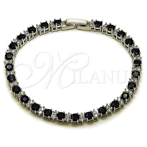 Pulsera Tennis 03.130.0015.07 Rodio Laminado, con Zirconia Cubica Negro y Blanca, Pulido, Rodinado (Grosor 04.8 MM, 8 Pulgadas de Largo)