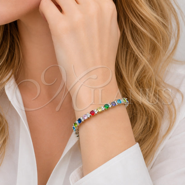 Pulsera Tennis 03.130.0015.1.07 Rodio Laminado, con Zirconia Cubica Multicolor y Blanca, Pulido, Rodinado (Grosor 04.8 MM, 8 Pulgadas de Largo)