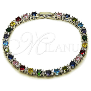 Pulsera Tennis 03.130.0015.1.07 Rodio Laminado, con Zirconia Cubica Multicolor y Blanca, Pulido, Rodinado (Grosor 04.8 MM, 8 Pulgadas de Largo)