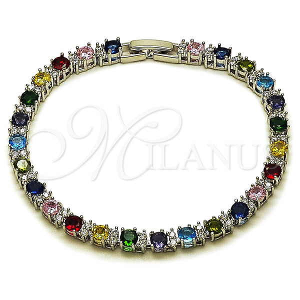 Pulsera Tennis 03.130.0015.1.07 Rodio Laminado, con Zirconia Cubica Multicolor y Blanca, Pulido, Rodinado (Grosor 04.8 MM, 8 Pulgadas de Largo)