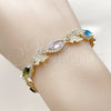 Pulsera Tennis 03.130.0016.07 Oro Laminado, Diseño de Mariposa y Cluster, con Zirconia Cubica Multicolor y Blanca, Pulido, Tono Dorado (Grosor 08.8 MM, 8 Pulgadas de Largo)