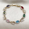 Pulsera Tennis 03.130.0016.07 Oro Laminado, Diseño de Mariposa y Cluster, con Zirconia Cubica Multicolor y Blanca, Pulido, Tono Dorado (Grosor 08.8 MM, 8 Pulgadas de Largo)