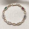 Pulsera Tennis 03.130.0018.07 Oro Laminado, Diseño de Cluster, con Zirconia Cubica Multicolor y Blanca, Pulido, Tono Dorado (Grosor 06.7 MM, 8 Pulgadas de Largo)
